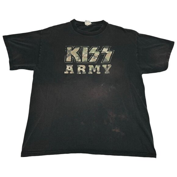 Vintage Vinyl KISS Army Spell Out Camouflage Distressed Shirt Adult Large - Picture 1 of 7
